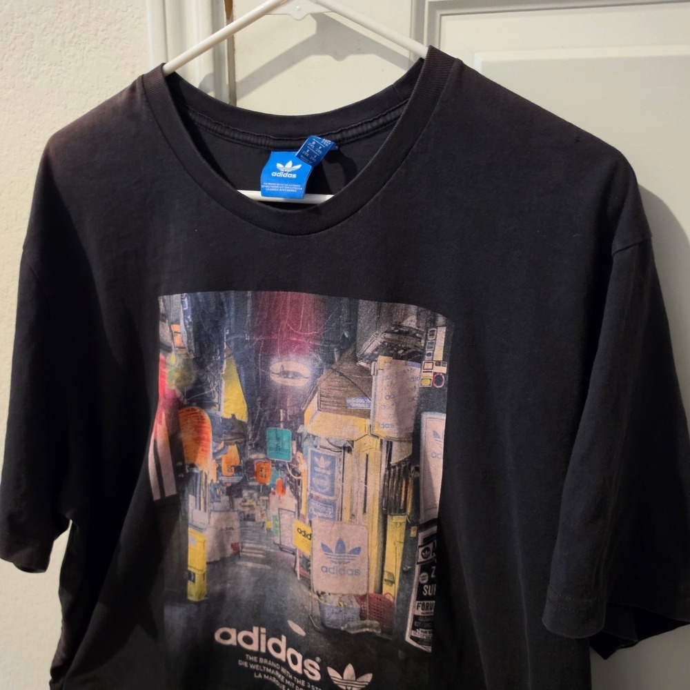Adidas Originals Tokyo Night Street Graphic T-Shirt Mens 2XL Black Trefoil Logo